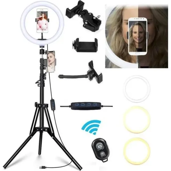 Selfie Lampe LED Ring Light med Stativ 50-216 cm & Bluetooth
