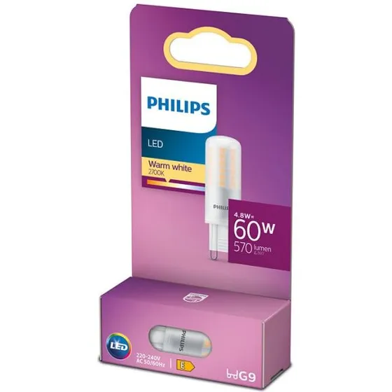 Philips LED G9 4,8W (erstatter 60W) varm klar hvid - ikke dæmpbar