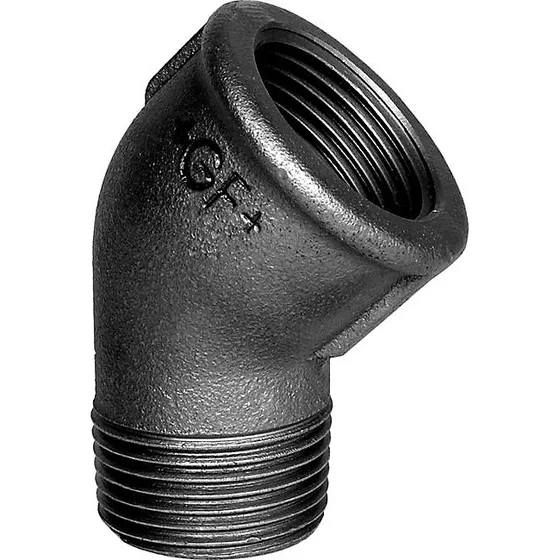 GF Vinkel 45° Sort 1'' Muffe-Nippel