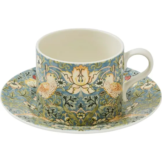 Spode Morris & Co Strawberry Thief tekop og underkop, 28 cl