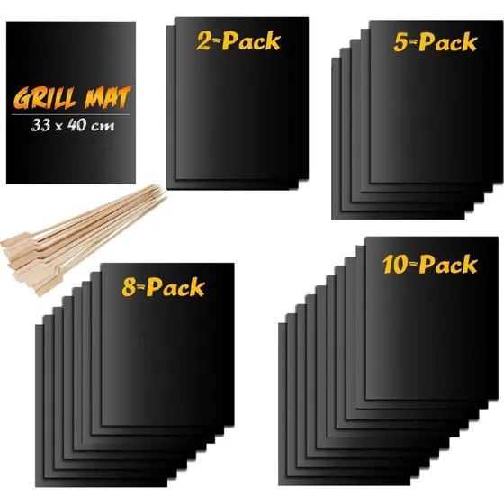 5ST Non Stick Grillmåtte & Bambus Grillpinde - Sæt til ovn og grill