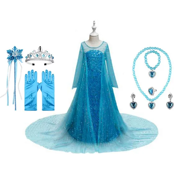 Elsa Frozen kjole til piger med 7 styk tilbehør