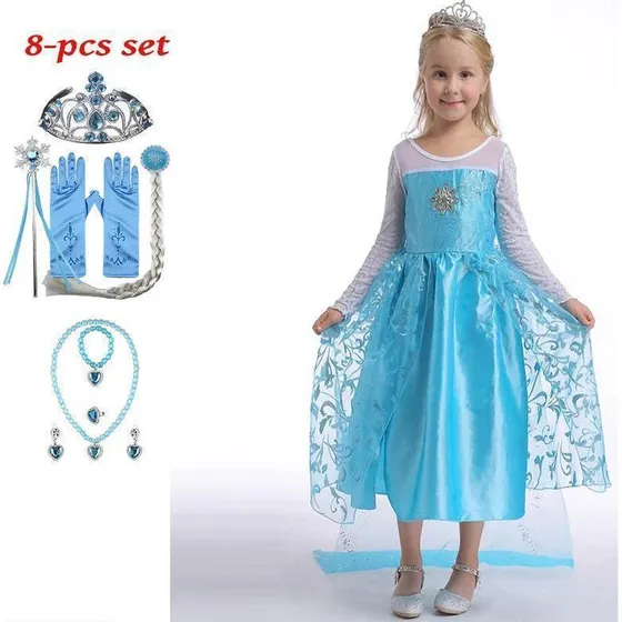Elsa Prinsessekjole med 8 stk. tilbehør