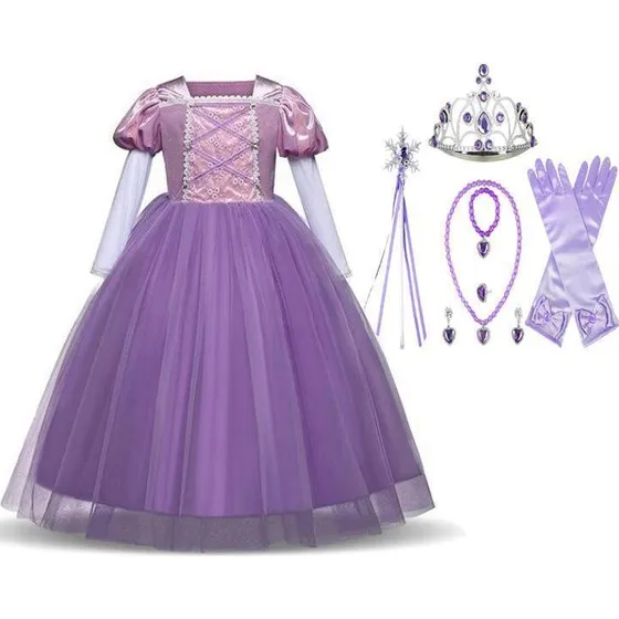 Rapunzel Tangled Prinsessekjole med 7 stk. tilbehør