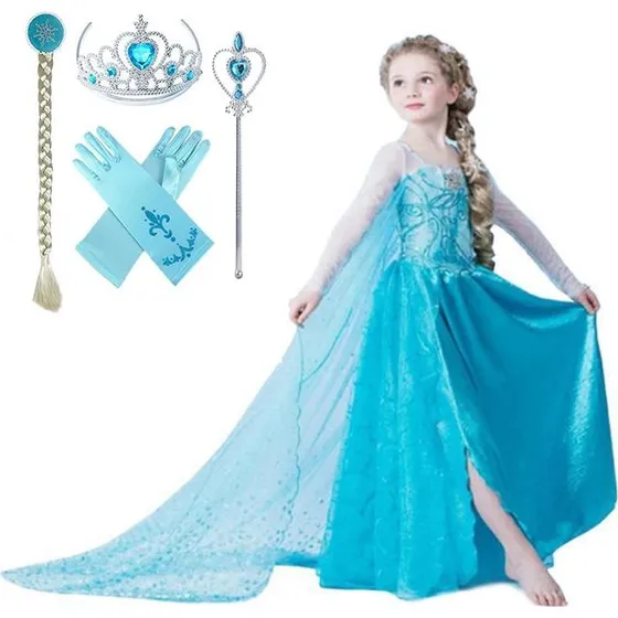 Elsa Princess kjole med 4 ekstra tilbehør