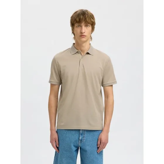 Selected Slhfave Button SS Polo i beige