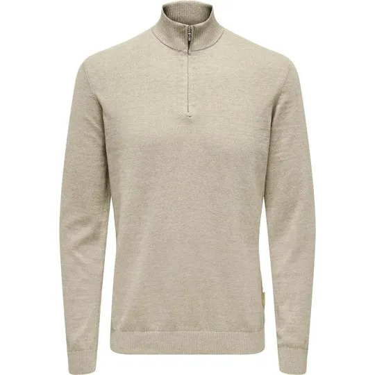 Only & Sons Onsloui Half Zip Striktrøje i mørkebrun