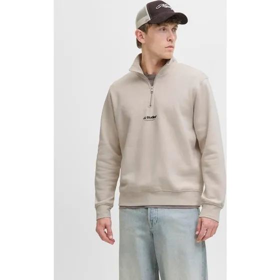 JACK & JONES JJESoho Sweat Quarter Zip i Greige/Sort