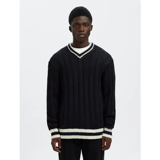 Slhroy LS Knit Relaxed Rib V-Neck Striktrøje