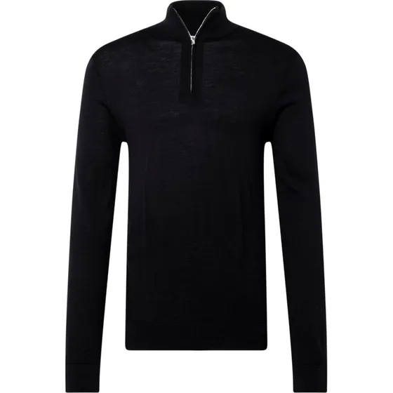 SELECTED Tray Pullover i sort merino-strik med halv lynlås