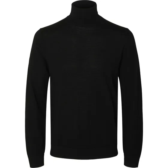 SELECTED SLHTRAY Sort Merino Rullekrave Strik
