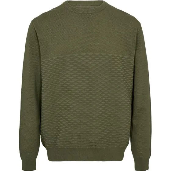 O-neck regular fit strukturstrik til mænd