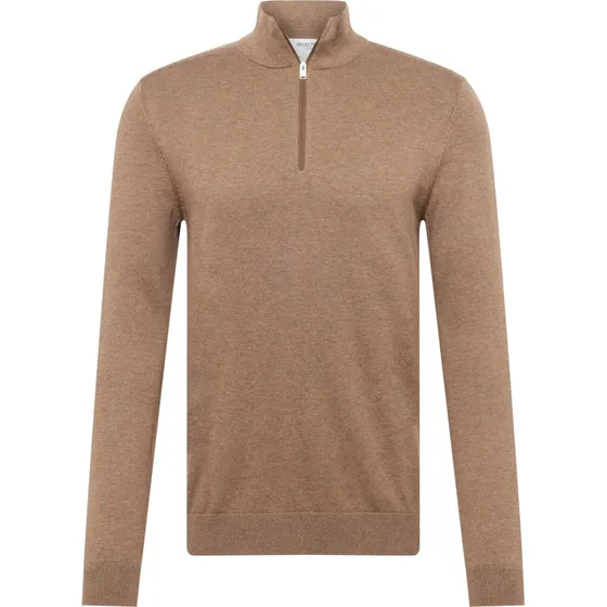 SELECTED Pullover 'Berg' brun - Halvlynlås i strik