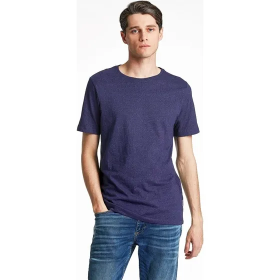 Lindbergh navy Mouliné T-shirt i bomuldsblanding til herre