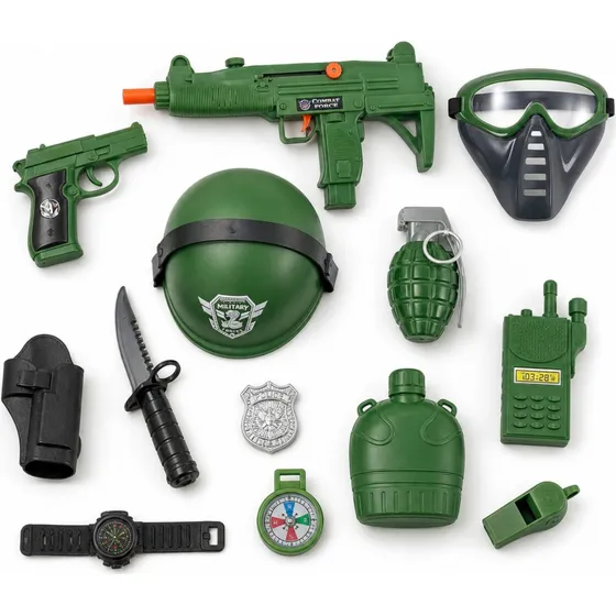 GA Toys Militærsæt med pistol, maske og 13 dele - Grøn