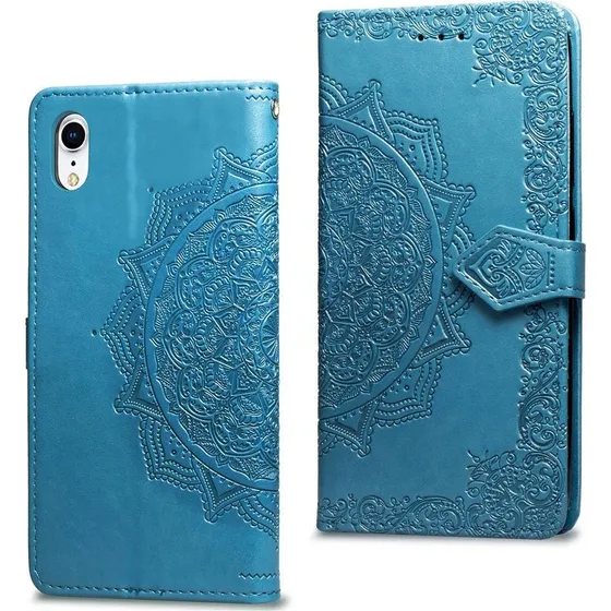 iPhone XR Mandala blomstret læderflipcover - Blå