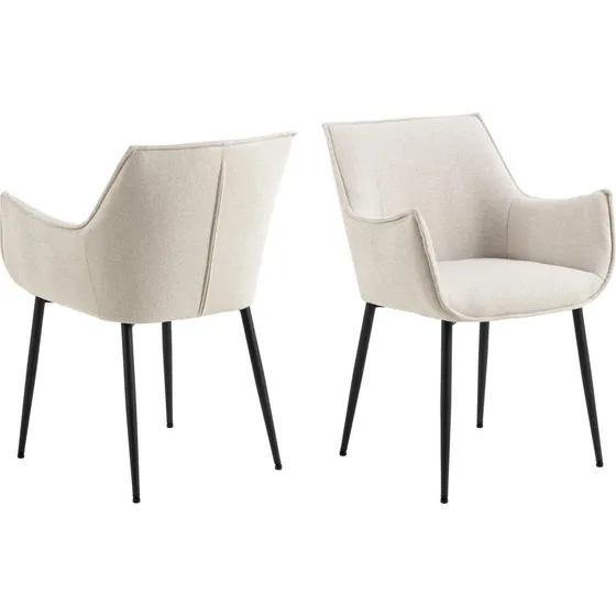 AC Design Furniture Bonita Spisestol med armlæn, 2-pak - Beige
