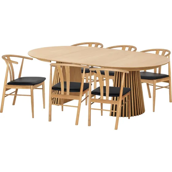 House Nordic Osaka og Artenara Spisebordssæt - Sort/Eg - 7 dele