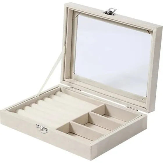 UNIQ Velvet Touch Smykkeskrin med Glaslåg - Beige