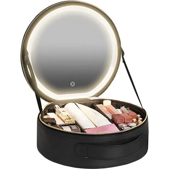 UNIQ Sort LED Makeupspejl med Opbevaring & 3 Lysindstillinger