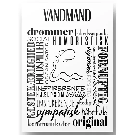 Plakat A4 Vandmand - Håndtegnet Stjernetegns Citat
