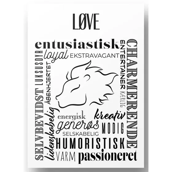 Plakat A4 Løve - Håndtegnet Stjernetegns Citat i Nordisk Stil