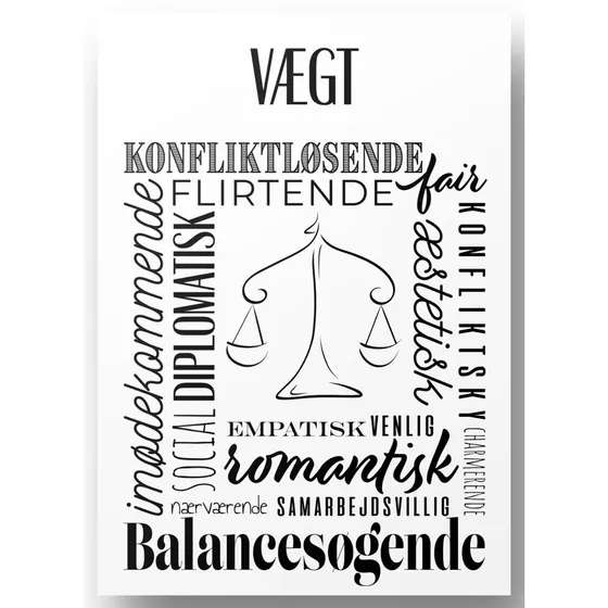 Plakat A4 Vægt - Håndtegnet Stjernetegns Citat i Nordisk Stil