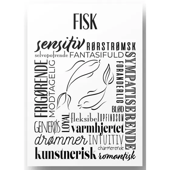 Plakat A4 Fisk - Håndtegnet Stjernetegns Citat i Nordisk Stil