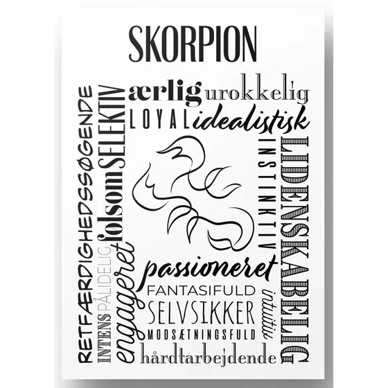 Plakat A4 Skorpion - Håndtegnet Stjernetegns Citat