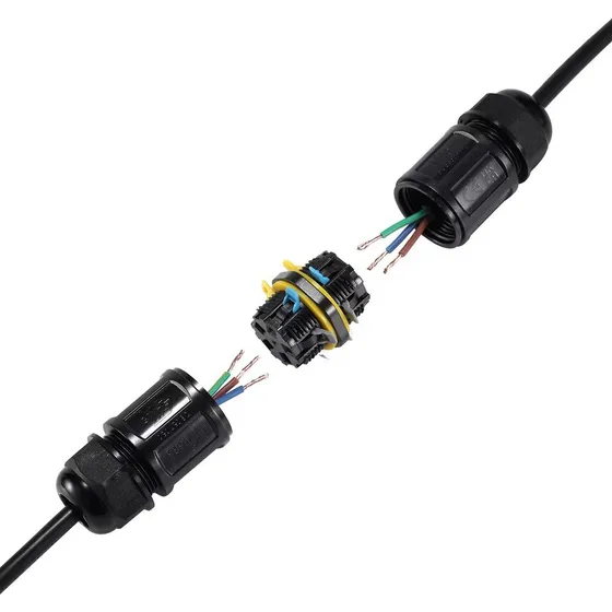 Sort rund samledåse, 5-ledet, IP68 vandtæt, Ø4-14mm kabel