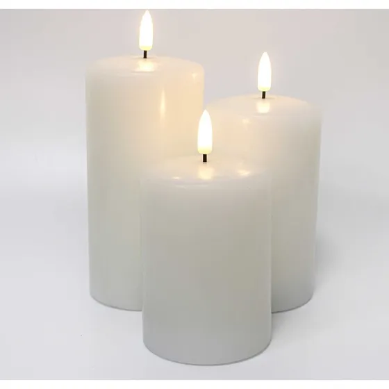 LED Bloklys med flammeeffekt, hvid, 3 stk. inkl. timer & fjernbetjening