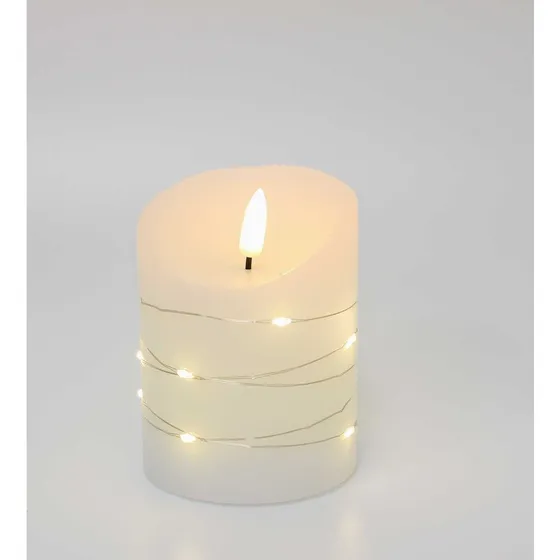 LED Bloklys med lyskæde og flammeeffekt, 10cm, inkl. fjernbetjening