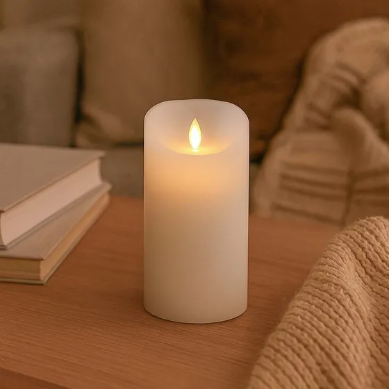 LED XL Bloklys 17,5cm - Hvid med flammeeffekt og fjernbetjening