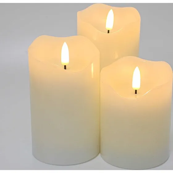 LED Bloklys med flammeeffekt, hvid, 10/12,5/15cm, 3 stk.