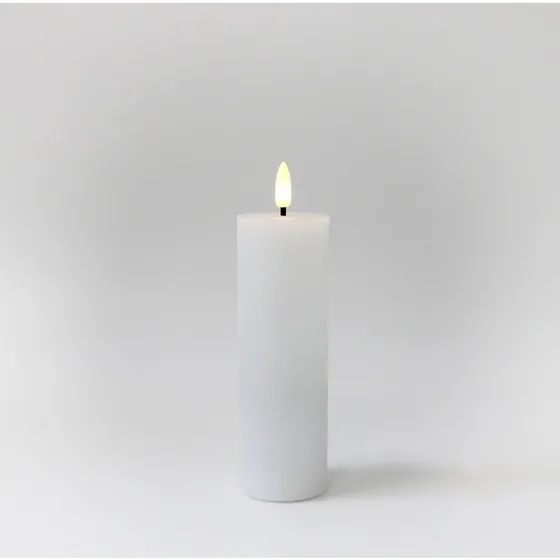 LED Bloklys med flammeeffekt, hvid, 15cm, ægte stearin