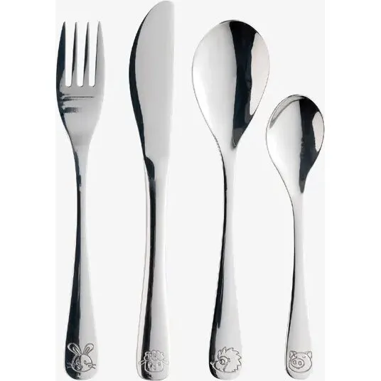 Aida Børnebestik 4 dele - Rustfrit stål med dyreindgravering