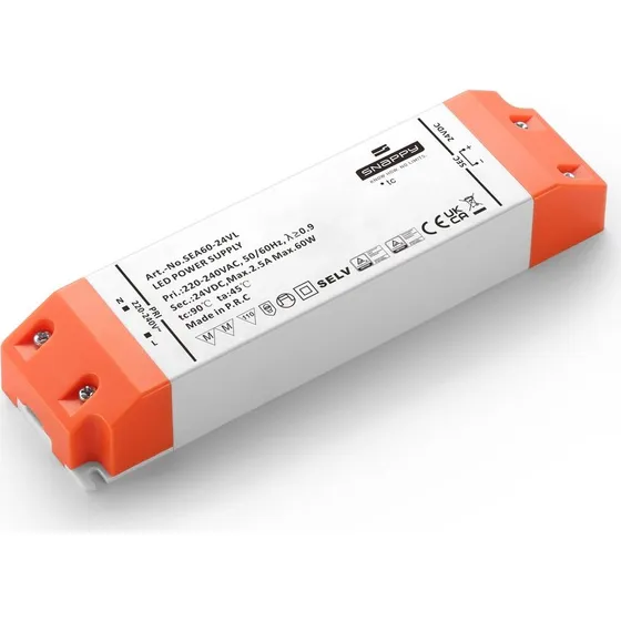 Snappy 60W 24V DC Strømforsyning - 2,5A, IP20 Indendørs