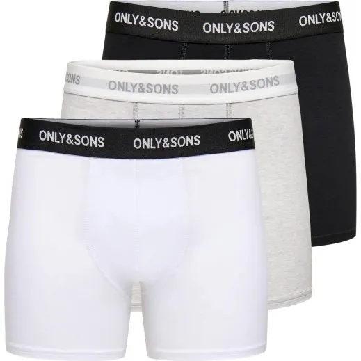 ONLY & SONS 3-pak bomuldsunderbukser til herre - Grå, sort & hvid