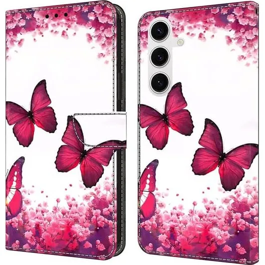 Wonderland Samsung Galaxy S26 / S26 Plus Flip Etui - Rød Sommerfugl