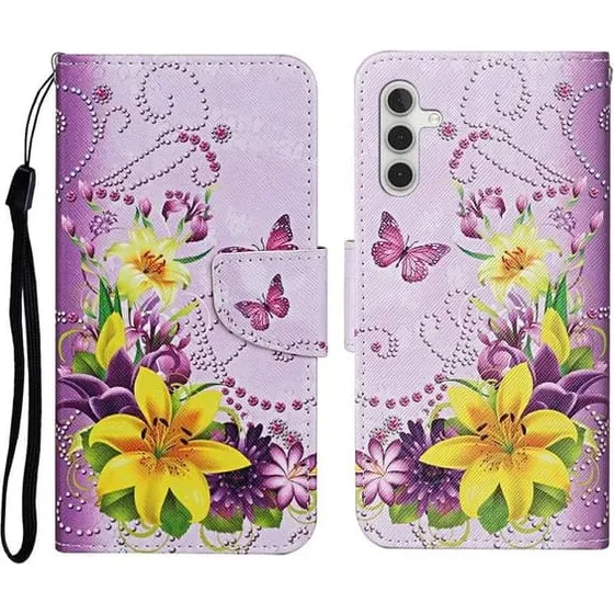 Wonderland Samsung Galaxy A17 Flip Etui - Gul Sommerfugl