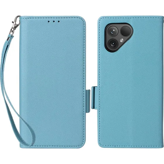 Fairphone 5 Etui Litchi Vegansk Læder med Rem - Babyblå