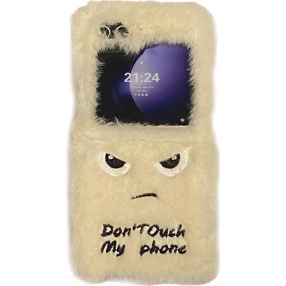 Samsung Galaxy Z Flip6 5G Etui - Hvidt Plys med Humoristisk Ansigt