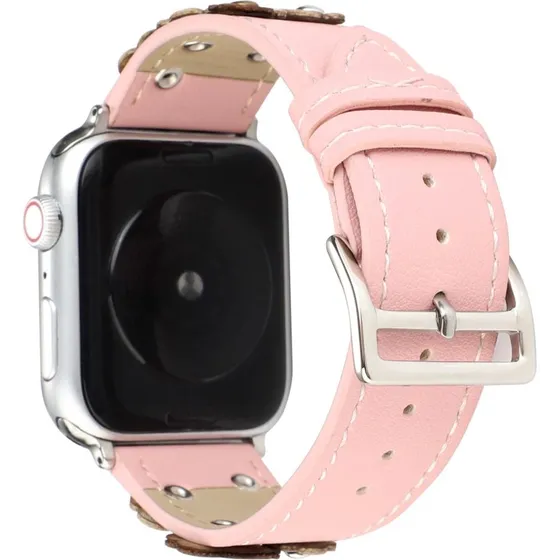 Urrem Apple Watch Series 10 46mm Blomstret Læderrem - Lyserød