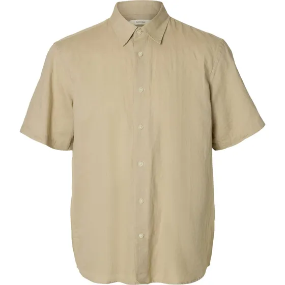 SELECTED Skjorte SLHCLAY i mørkebeige linned