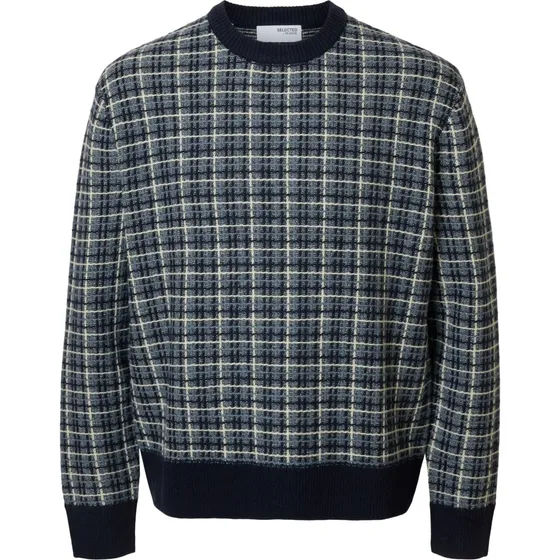 SELECTED Pullover SLHMikolas i ternet strik - Natblå/Lyseblå