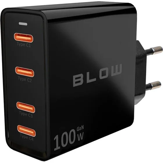 BLOW Vægoplader 4x USB-C PD GaN 100W - Sort
