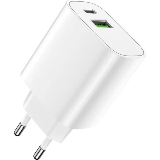 Forever 20W USB-C PD & USB-A QC Vægoplader, Hvid
