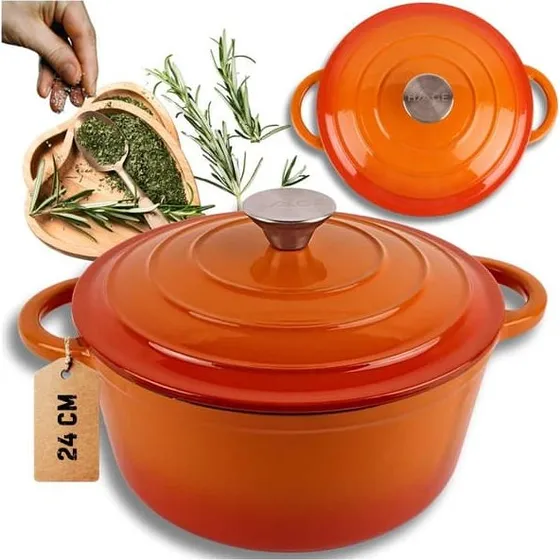 HAGE Emaljeret støbejernsgryde 24cm 4L - Orange