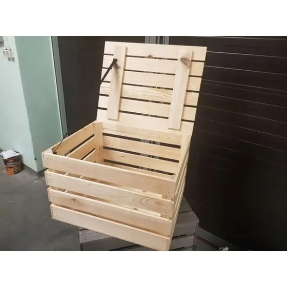Trækasse med låg 50x40x30 cm - Natur fyrretræ