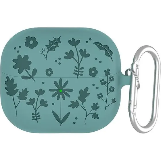 Samsung Galaxy Buds3/Pro Silikoneetui med Blomstermønster - Mørkegrøn